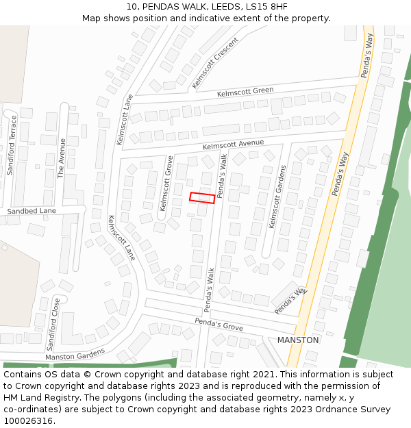 10, PENDAS WALK, LEEDS, LS15 8HF: Location map and indicative extent of plot