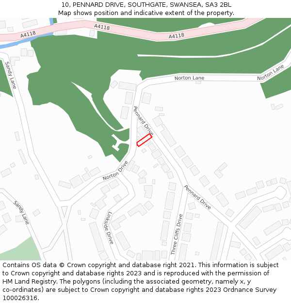 10, PENNARD DRIVE, SOUTHGATE, SWANSEA, SA3 2BL: Location map and indicative extent of plot