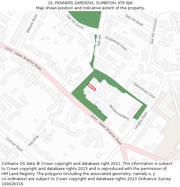 10, PENNERS GARDENS, SURBITON, KT6 6JW: Location map and indicative extent of plot