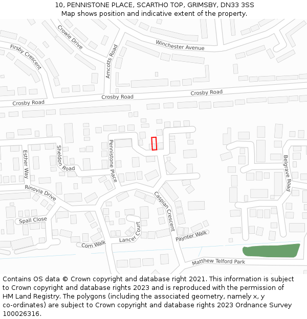 10, PENNISTONE PLACE, SCARTHO TOP, GRIMSBY, DN33 3SS: Location map and indicative extent of plot