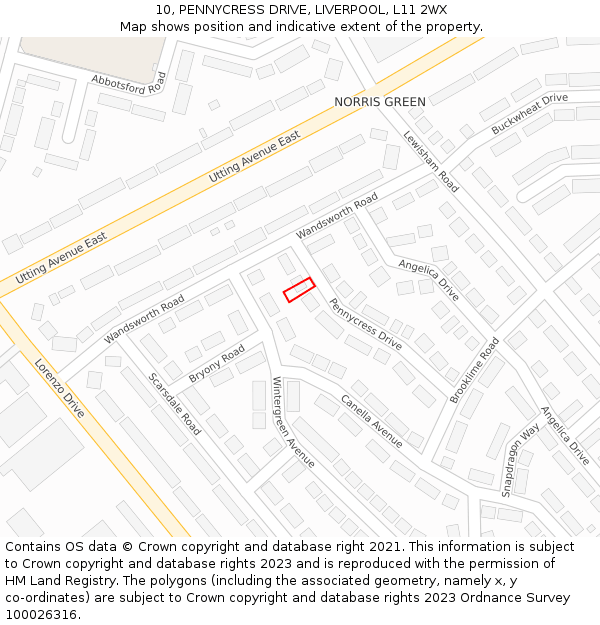 10, PENNYCRESS DRIVE, LIVERPOOL, L11 2WX: Location map and indicative extent of plot