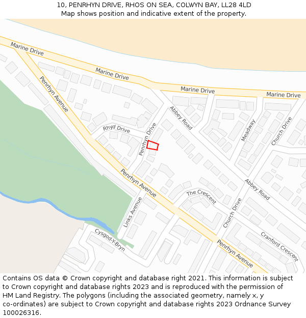 10, PENRHYN DRIVE, RHOS ON SEA, COLWYN BAY, LL28 4LD: Location map and indicative extent of plot