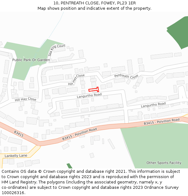 10, PENTREATH CLOSE, FOWEY, PL23 1ER: Location map and indicative extent of plot