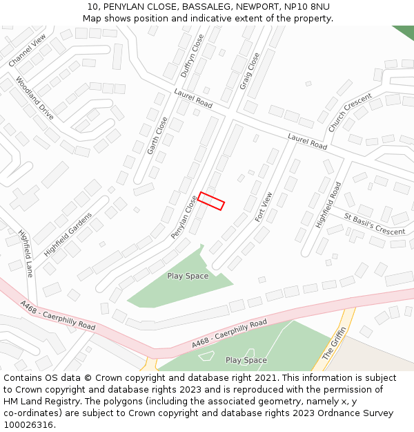 10, PENYLAN CLOSE, BASSALEG, NEWPORT, NP10 8NU: Location map and indicative extent of plot