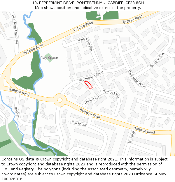 10, PEPPERMINT DRIVE, PONTPRENNAU, CARDIFF, CF23 8SH: Location map and indicative extent of plot