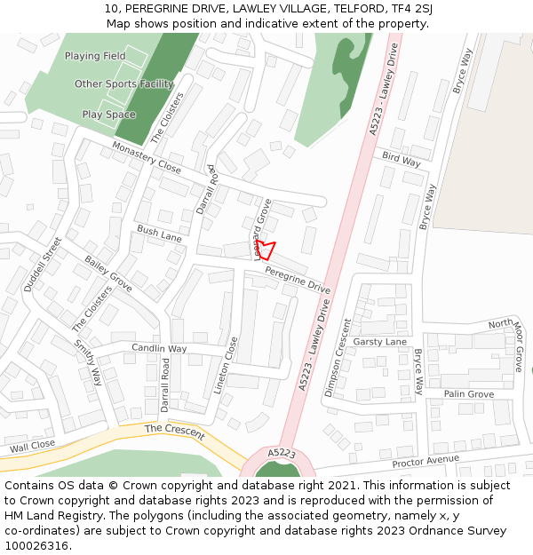 10, PEREGRINE DRIVE, LAWLEY VILLAGE, TELFORD, TF4 2SJ: Location map and indicative extent of plot