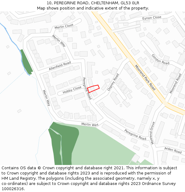 10, PEREGRINE ROAD, CHELTENHAM, GL53 0LR: Location map and indicative extent of plot