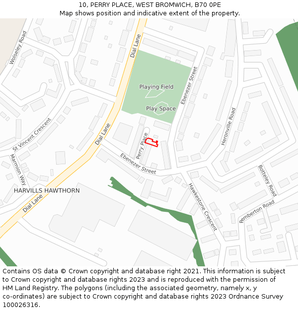 10, PERRY PLACE, WEST BROMWICH, B70 0PE: Location map and indicative extent of plot