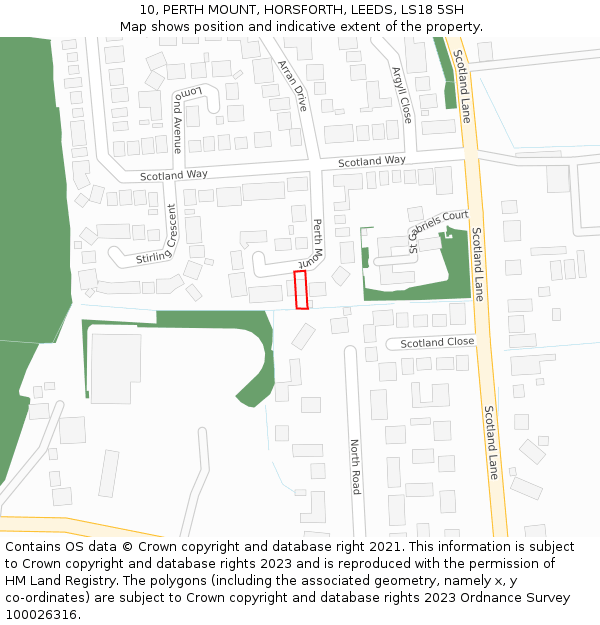 10, PERTH MOUNT, HORSFORTH, LEEDS, LS18 5SH: Location map and indicative extent of plot