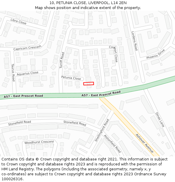 10, PETUNIA CLOSE, LIVERPOOL, L14 2EN: Location map and indicative extent of plot