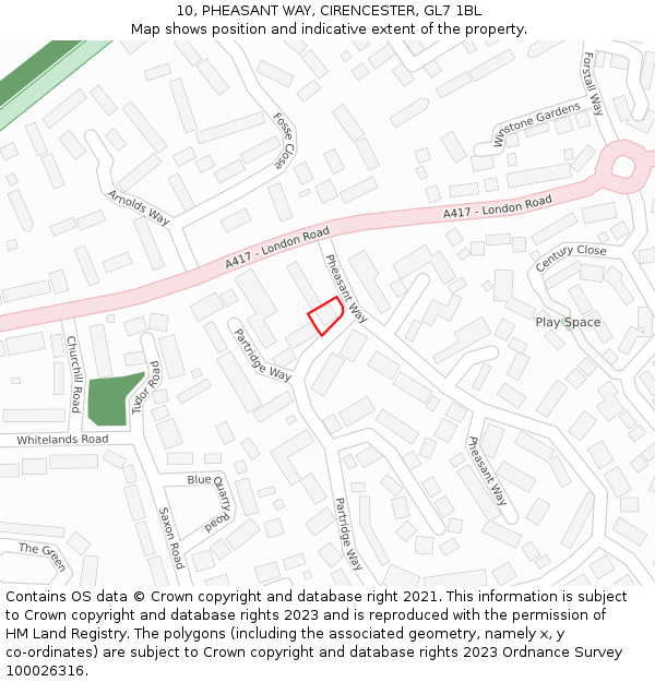10, PHEASANT WAY, CIRENCESTER, GL7 1BL: Location map and indicative extent of plot
