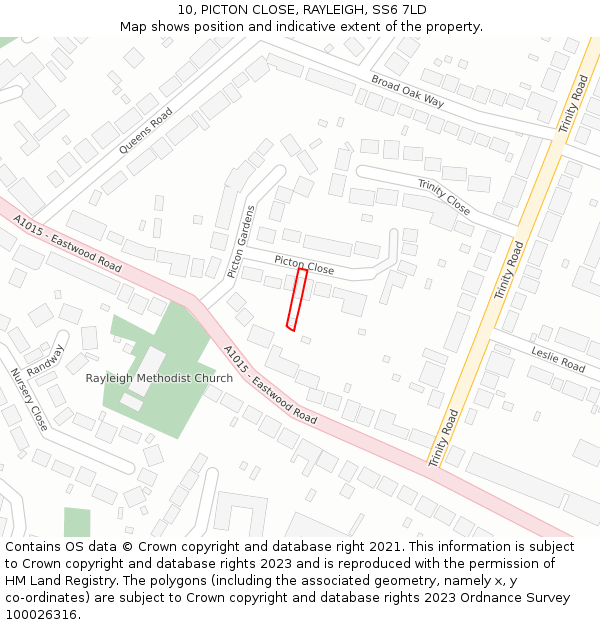 10, PICTON CLOSE, RAYLEIGH, SS6 7LD: Location map and indicative extent of plot