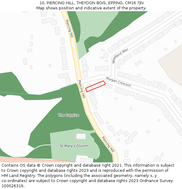 10, PIERCING HILL, THEYDON BOIS, EPPING, CM16 7JN: Location map and indicative extent of plot