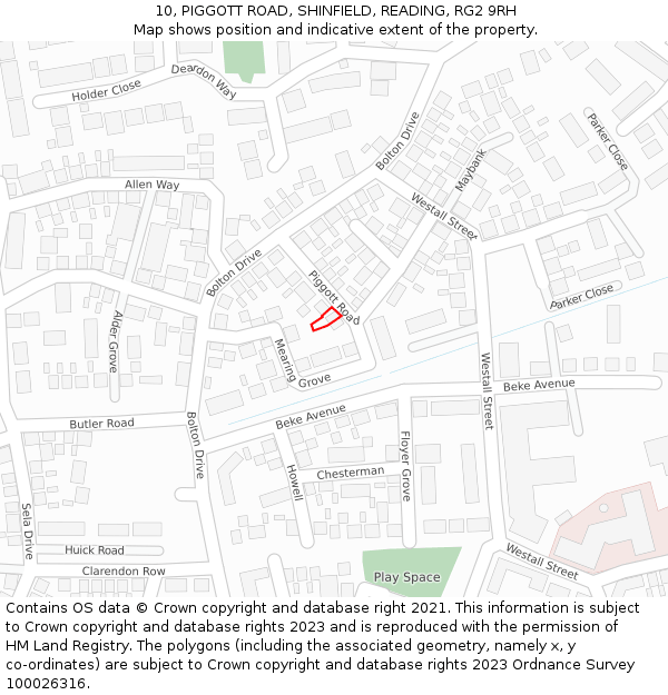 10, PIGGOTT ROAD, SHINFIELD, READING, RG2 9RH: Location map and indicative extent of plot