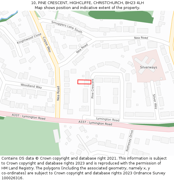 10, PINE CRESCENT, HIGHCLIFFE, CHRISTCHURCH, BH23 4LH: Location map and indicative extent of plot
