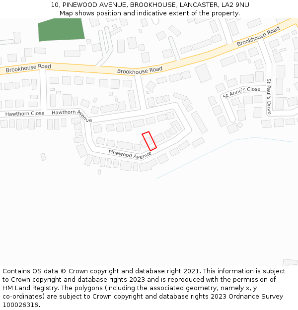 10, PINEWOOD AVENUE, BROOKHOUSE, LANCASTER, LA2 9NU: Location map and indicative extent of plot