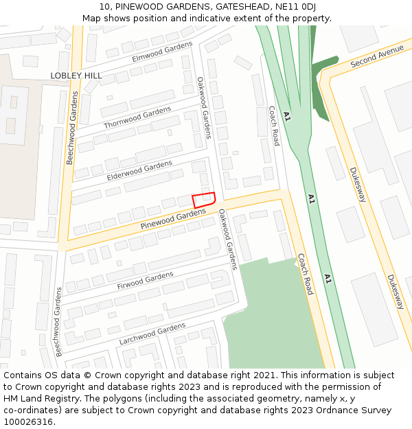 10, PINEWOOD GARDENS, GATESHEAD, NE11 0DJ: Location map and indicative extent of plot