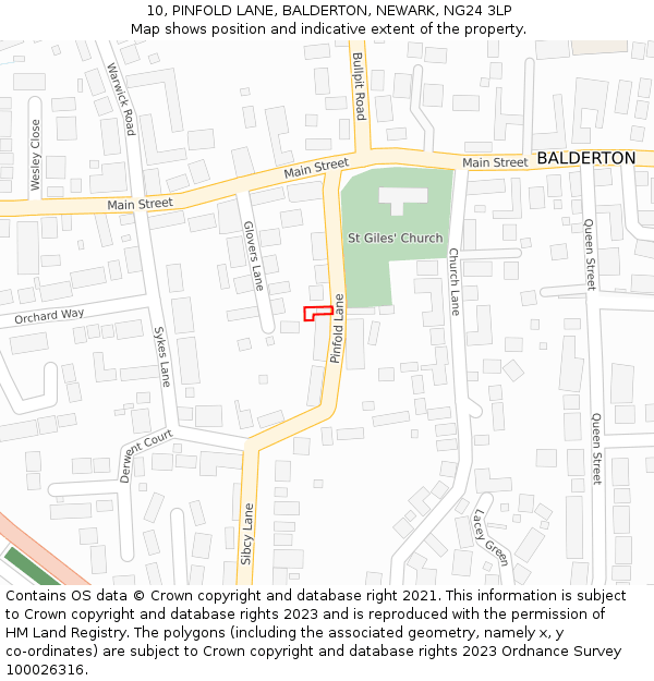 10, PINFOLD LANE, BALDERTON, NEWARK, NG24 3LP: Location map and indicative extent of plot