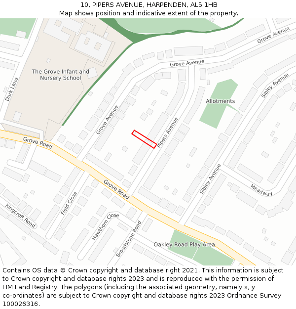 10, PIPERS AVENUE, HARPENDEN, AL5 1HB: Location map and indicative extent of plot