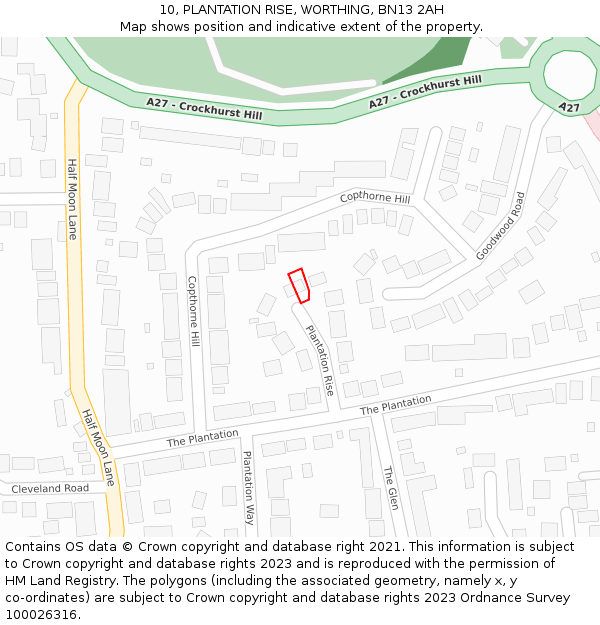 10, PLANTATION RISE, WORTHING, BN13 2AH: Location map and indicative extent of plot