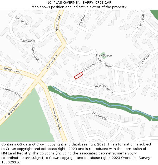 10, PLAS GWERNEN, BARRY, CF63 1AR: Location map and indicative extent of plot