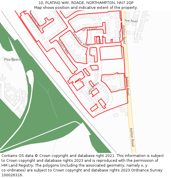 10, PLATING WAY, ROADE, NORTHAMPTON, NN7 2QP: Location map and indicative extent of plot