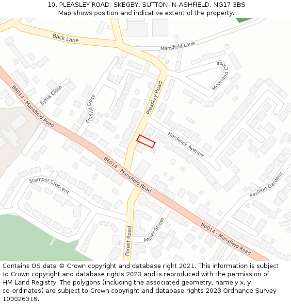 10, PLEASLEY ROAD, SKEGBY, SUTTON-IN-ASHFIELD, NG17 3BS: Location map and indicative extent of plot