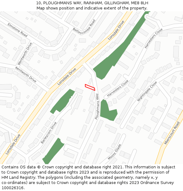 10, PLOUGHMANS WAY, RAINHAM, GILLINGHAM, ME8 8LH: Location map and indicative extent of plot