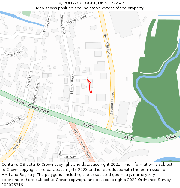 10, POLLARD COURT, DISS, IP22 4PJ: Location map and indicative extent of plot