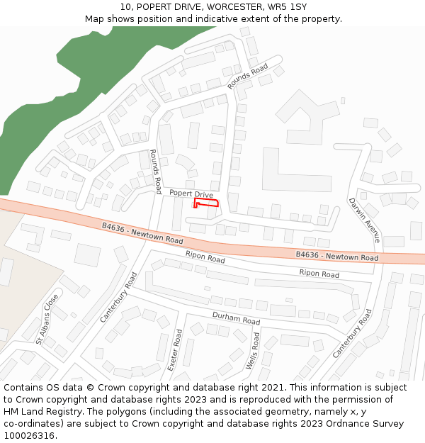 10, POPERT DRIVE, WORCESTER, WR5 1SY: Location map and indicative extent of plot