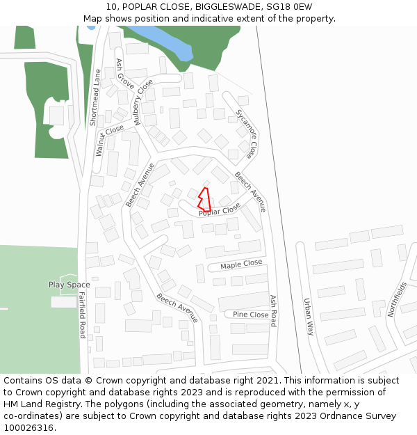 10, POPLAR CLOSE, BIGGLESWADE, SG18 0EW: Location map and indicative extent of plot