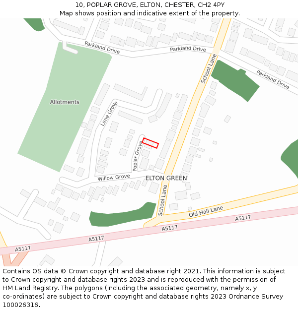 10, POPLAR GROVE, ELTON, CHESTER, CH2 4PY: Location map and indicative extent of plot