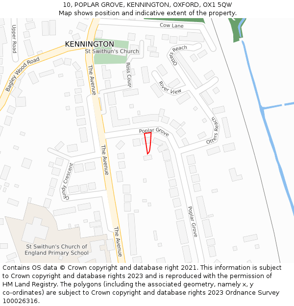 10, POPLAR GROVE, KENNINGTON, OXFORD, OX1 5QW: Location map and indicative extent of plot