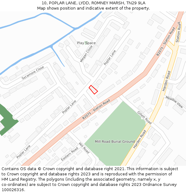 10, POPLAR LANE, LYDD, ROMNEY MARSH, TN29 9LA: Location map and indicative extent of plot