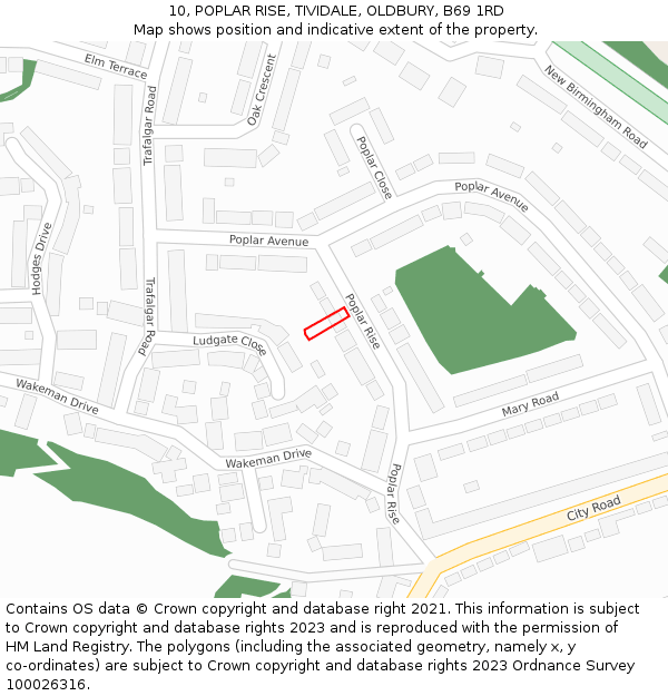 10, POPLAR RISE, TIVIDALE, OLDBURY, B69 1RD: Location map and indicative extent of plot