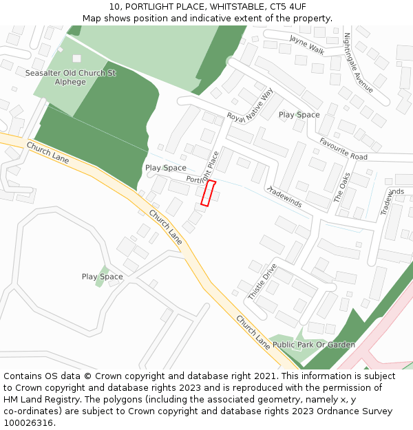 10, PORTLIGHT PLACE, WHITSTABLE, CT5 4UF: Location map and indicative extent of plot