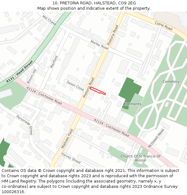 10, PRETORIA ROAD, HALSTEAD, CO9 2EG: Location map and indicative extent of plot