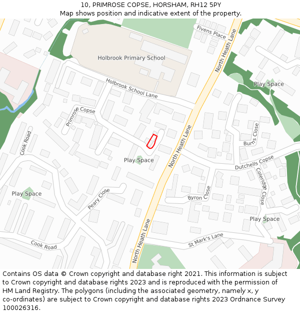 10, PRIMROSE COPSE, HORSHAM, RH12 5PY: Location map and indicative extent of plot