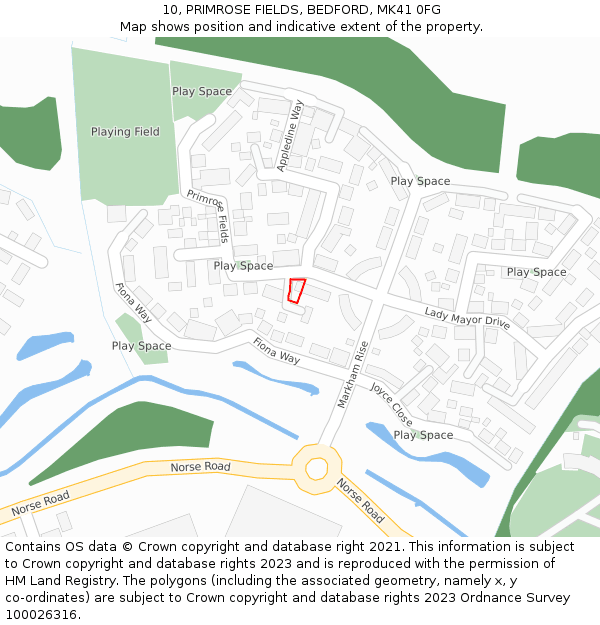 10, PRIMROSE FIELDS, BEDFORD, MK41 0FG: Location map and indicative extent of plot