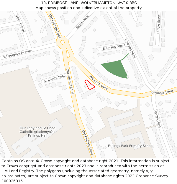 10, PRIMROSE LANE, WOLVERHAMPTON, WV10 8RS: Location map and indicative extent of plot