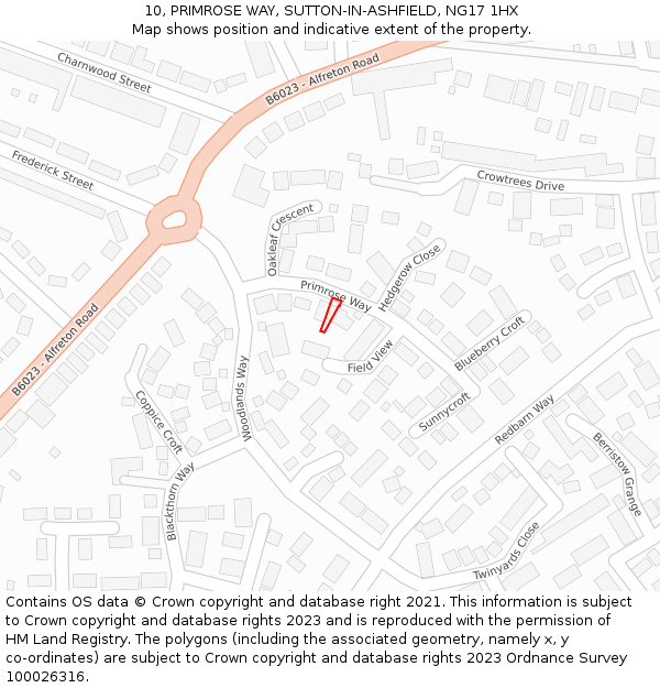 10, PRIMROSE WAY, SUTTON-IN-ASHFIELD, NG17 1HX: Location map and indicative extent of plot