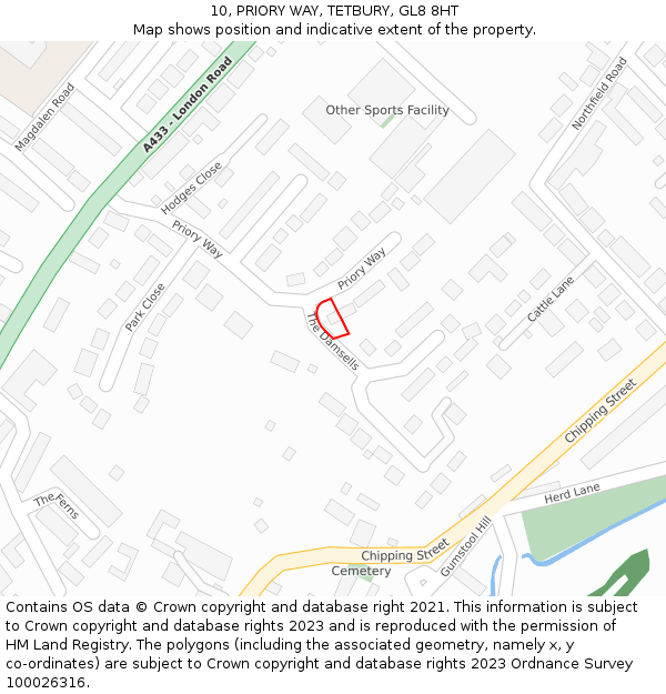 10, PRIORY WAY, TETBURY, GL8 8HT: Location map and indicative extent of plot