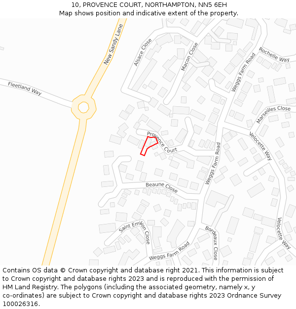 10, PROVENCE COURT, NORTHAMPTON, NN5 6EH: Location map and indicative extent of plot