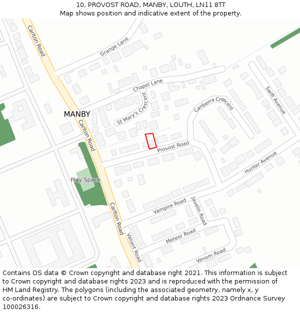 10, PROVOST ROAD, MANBY, LOUTH, LN11 8TT: Location map and indicative extent of plot