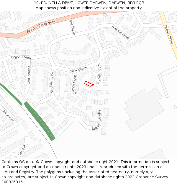 10, PRUNELLA DRIVE, LOWER DARWEN, DARWEN, BB3 0QB: Location map and indicative extent of plot