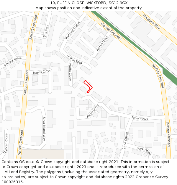 10, PUFFIN CLOSE, WICKFORD, SS12 9GX: Location map and indicative extent of plot