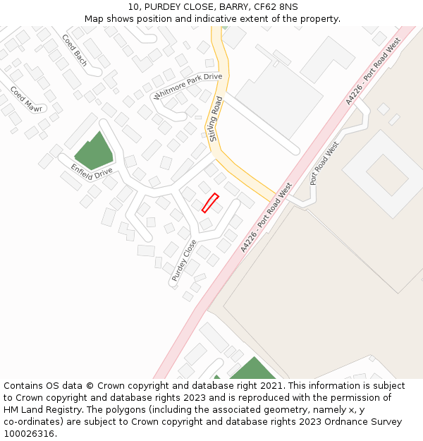 10, PURDEY CLOSE, BARRY, CF62 8NS: Location map and indicative extent of plot