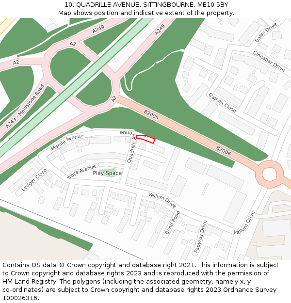 10, QUADRILLE AVENUE, SITTINGBOURNE, ME10 5BY: Location map and indicative extent of plot