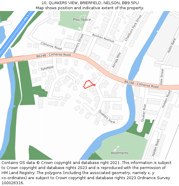 10, QUAKERS VIEW, BRIERFIELD, NELSON, BB9 5PU: Location map and indicative extent of plot