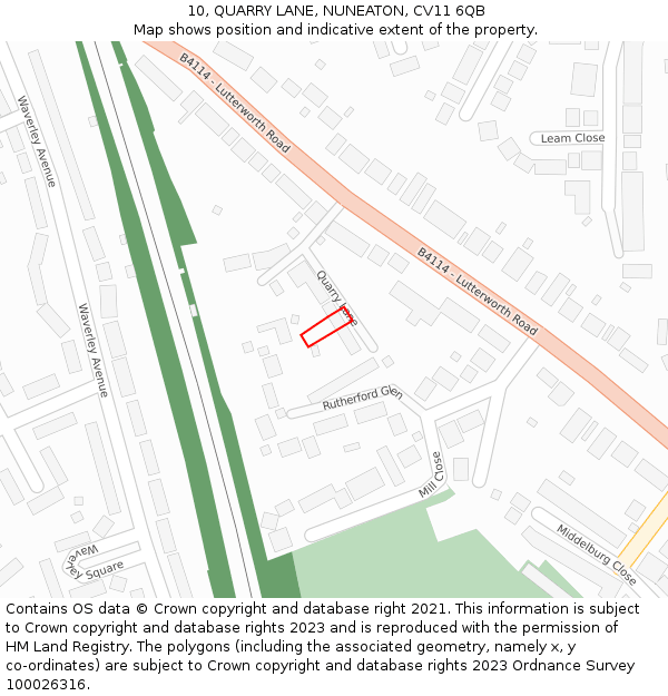 10, QUARRY LANE, NUNEATON, CV11 6QB: Location map and indicative extent of plot